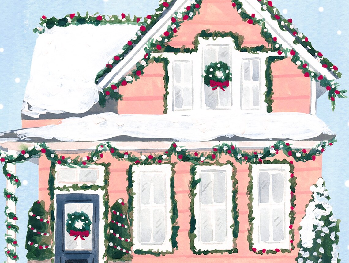 Holiday Home Pink House Christmas Art Print - Image 4