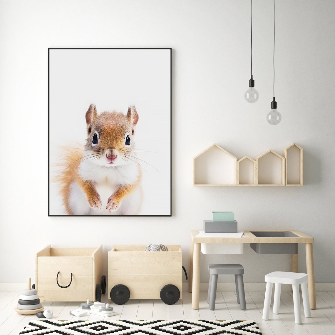 Baby Squirrel Nursery Portrait Cute Red Kit Minimalist Print - Image 3