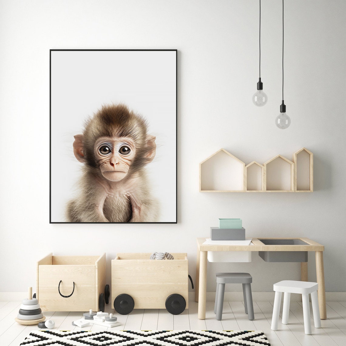 Adorable Baby Monkey Closeup Portrait Nursery Animal Art Print - Image 3