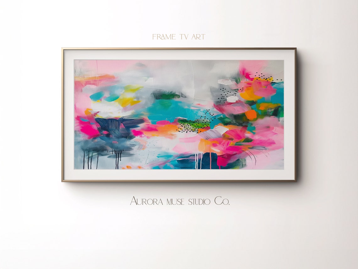 Expressive Pink Teal Abstract Painting Bold Brushstrokes Wall Poster - Image 2