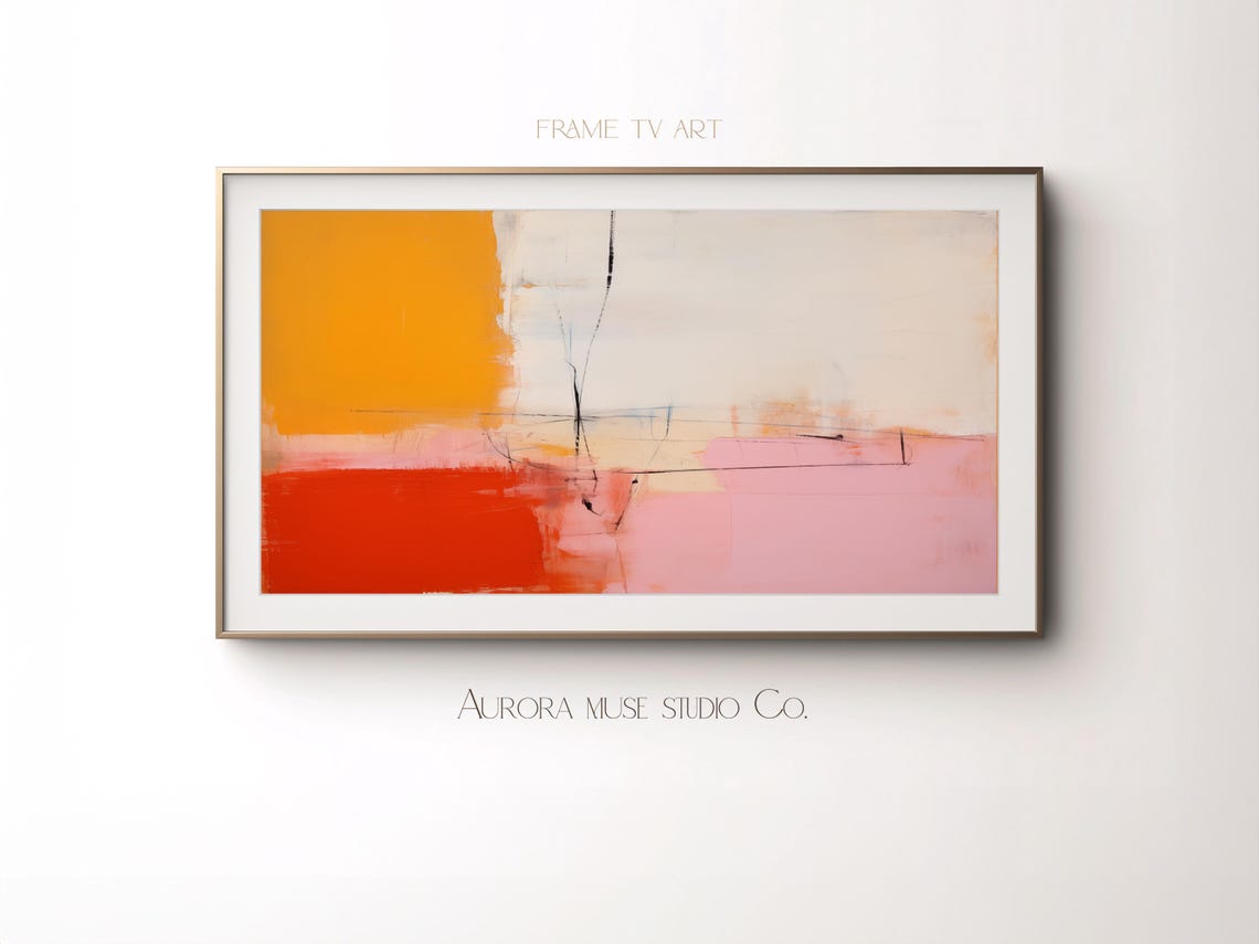 Orange Red Pink Color Block Bold Abstract Modern Art Wall Print