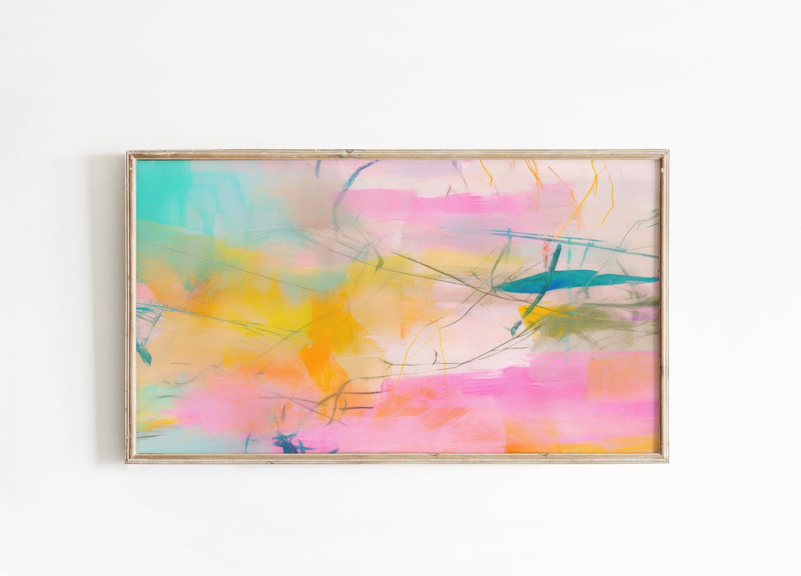Airy Pink Orange Turquoise Wash Abstract Scribble Lines Wall Poster