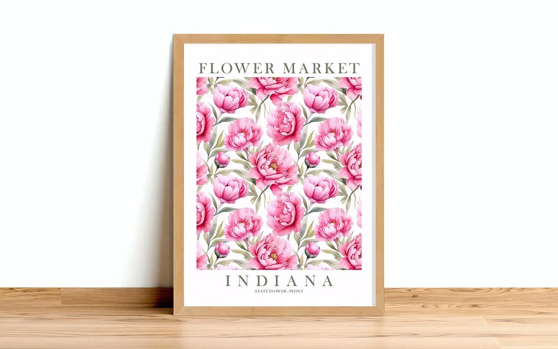 Indiana Flower Market Pink Peony State Flower Botanical Poster
