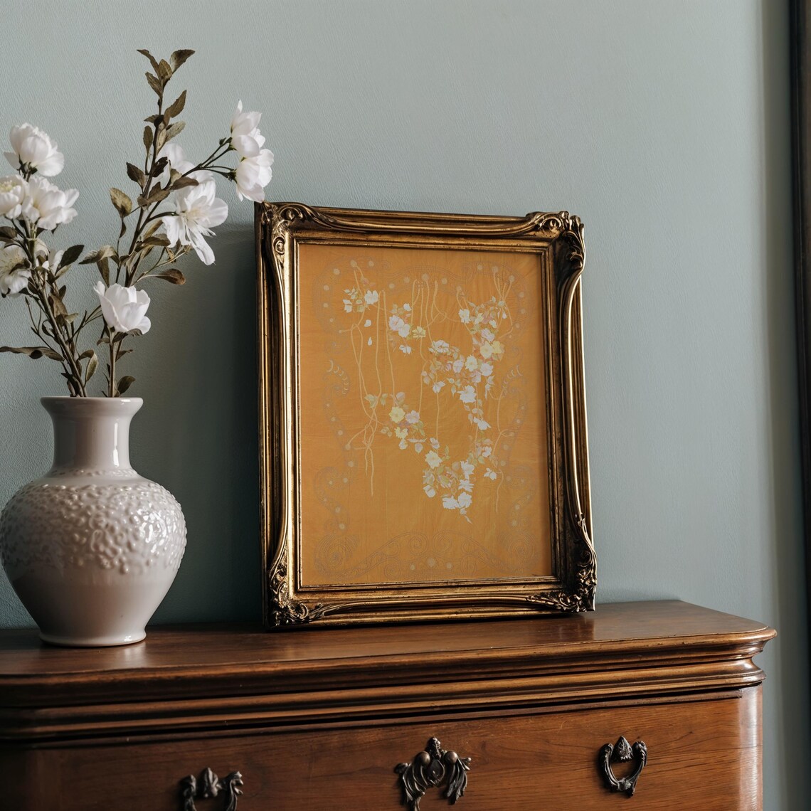 Gold Art Nouveau Floral Panel White Blossoms Klimt Style Poster - Image 2