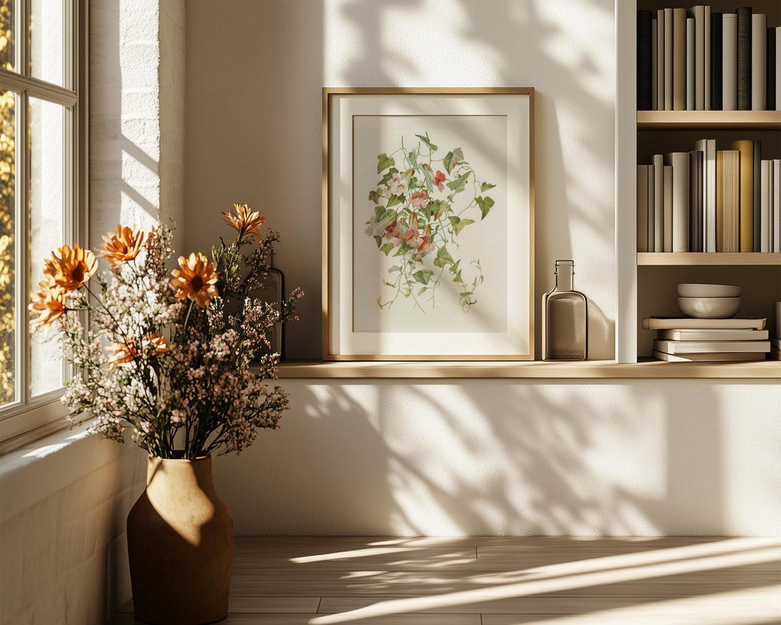 Delicate Trailing Morning Glory Vine White Blossom Botanical Poster - Image 6