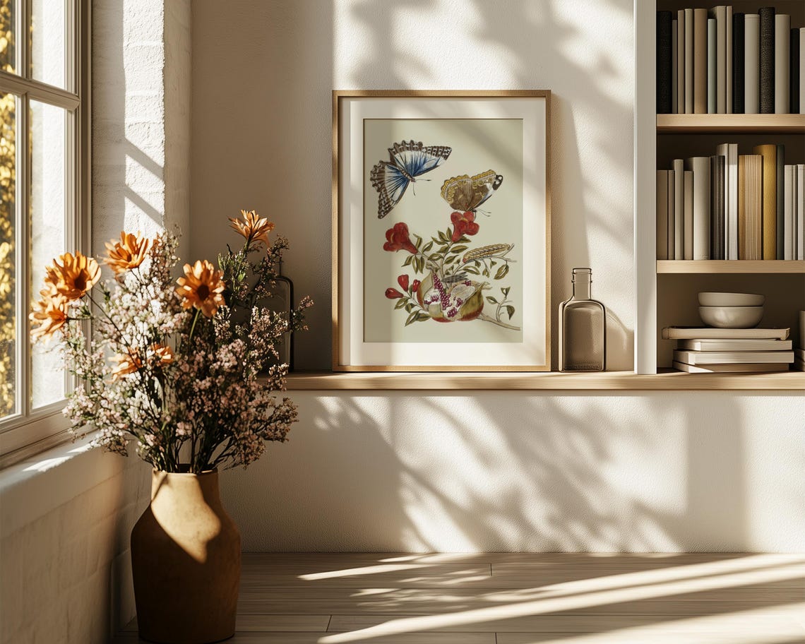 Butterflies with Red Blossoms in Antique Botanical Illustration Poster - Image 6