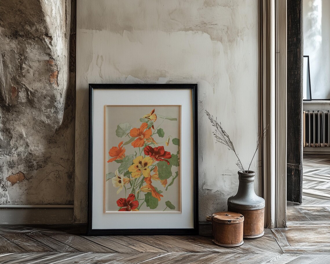 Orange and Yellow Nasturtium Flowers in Vintage Botanical Art Poster - Image 3