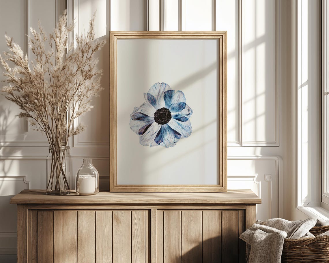 Blue Anemone Bloom Pressed Flower Style Minimal Floral Poster - Image 4