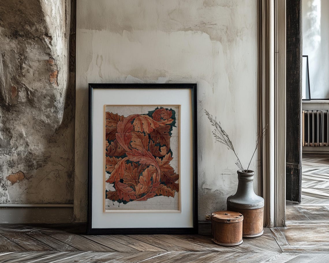 William Morris Style Autumn Leaves Design Study Rust Red Poster - Image 3