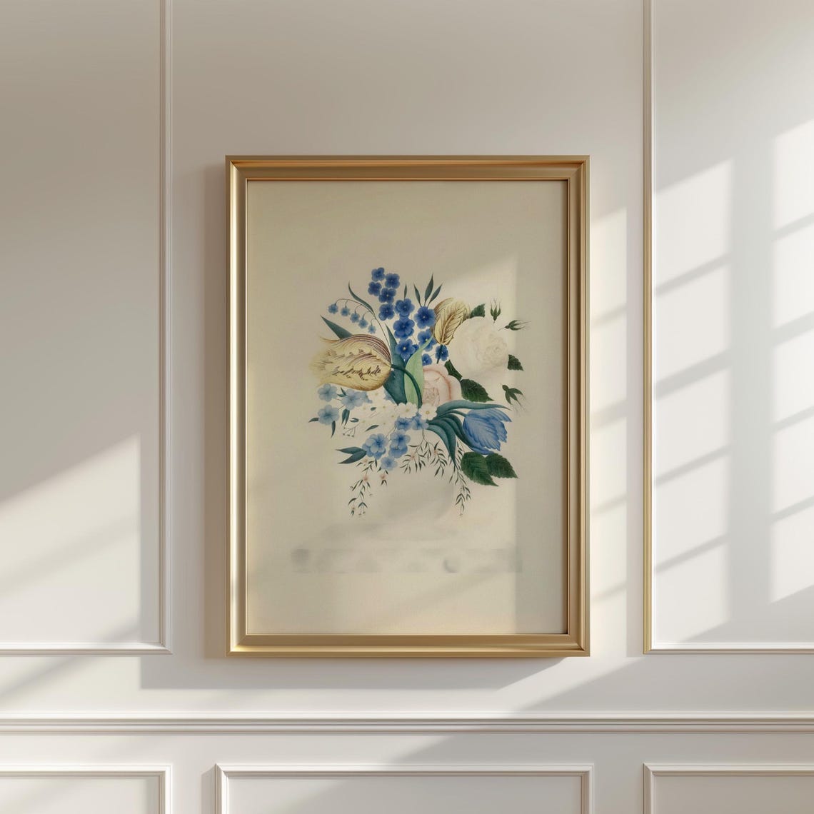 Soft Watercolor Bouquet Blue Forget Me Nots Yellow Tulip Poster - Image 5