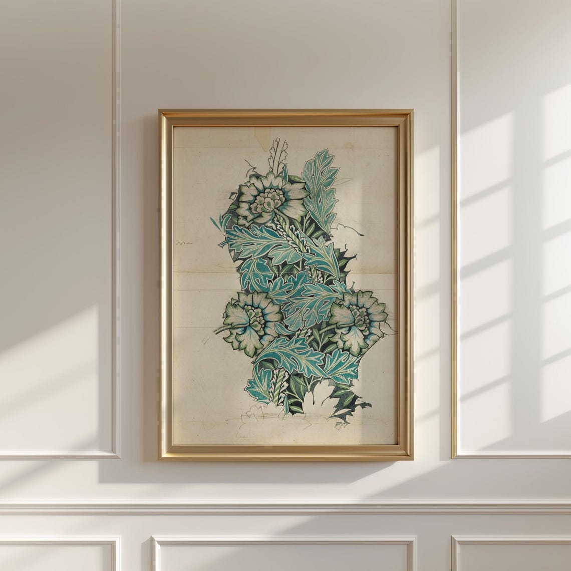 Teal Green Floral Column Design Study Morris Style Art Poster - Image 5