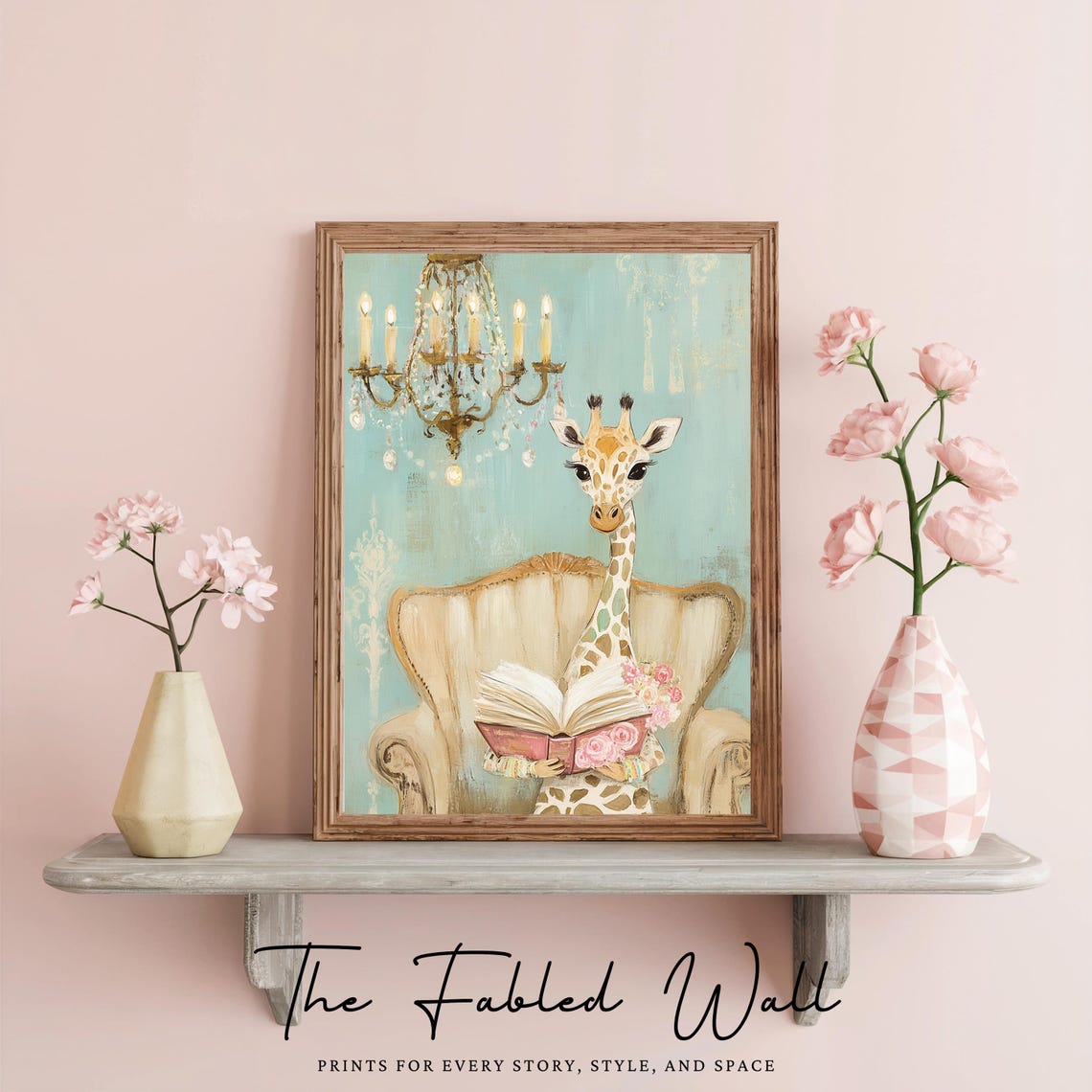 Whimsical Giraffe Art Print, Pastel Nursery Decor
