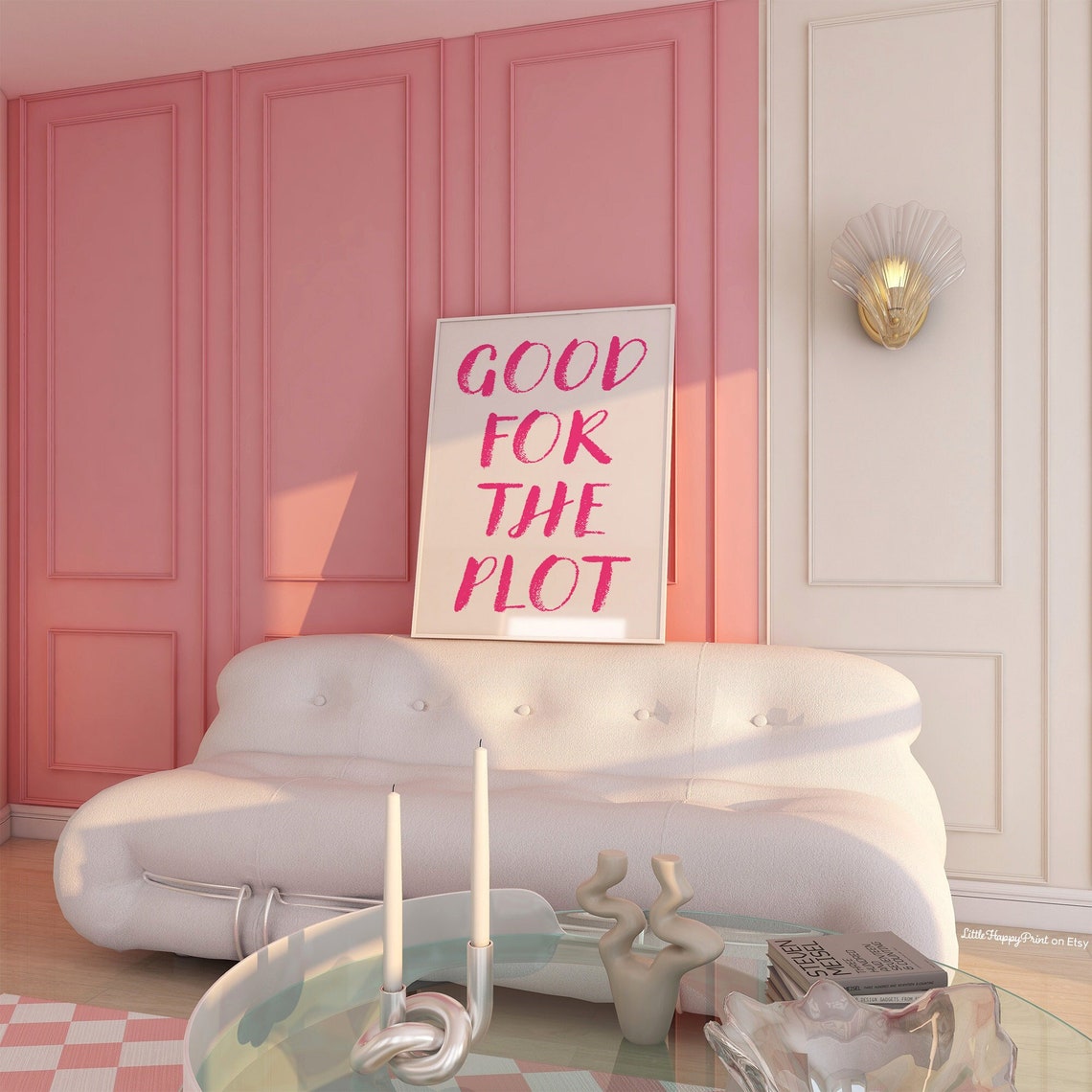 Good for the Plot Hot Pink Girly Quote Dopamine Bedroom Wall Art
