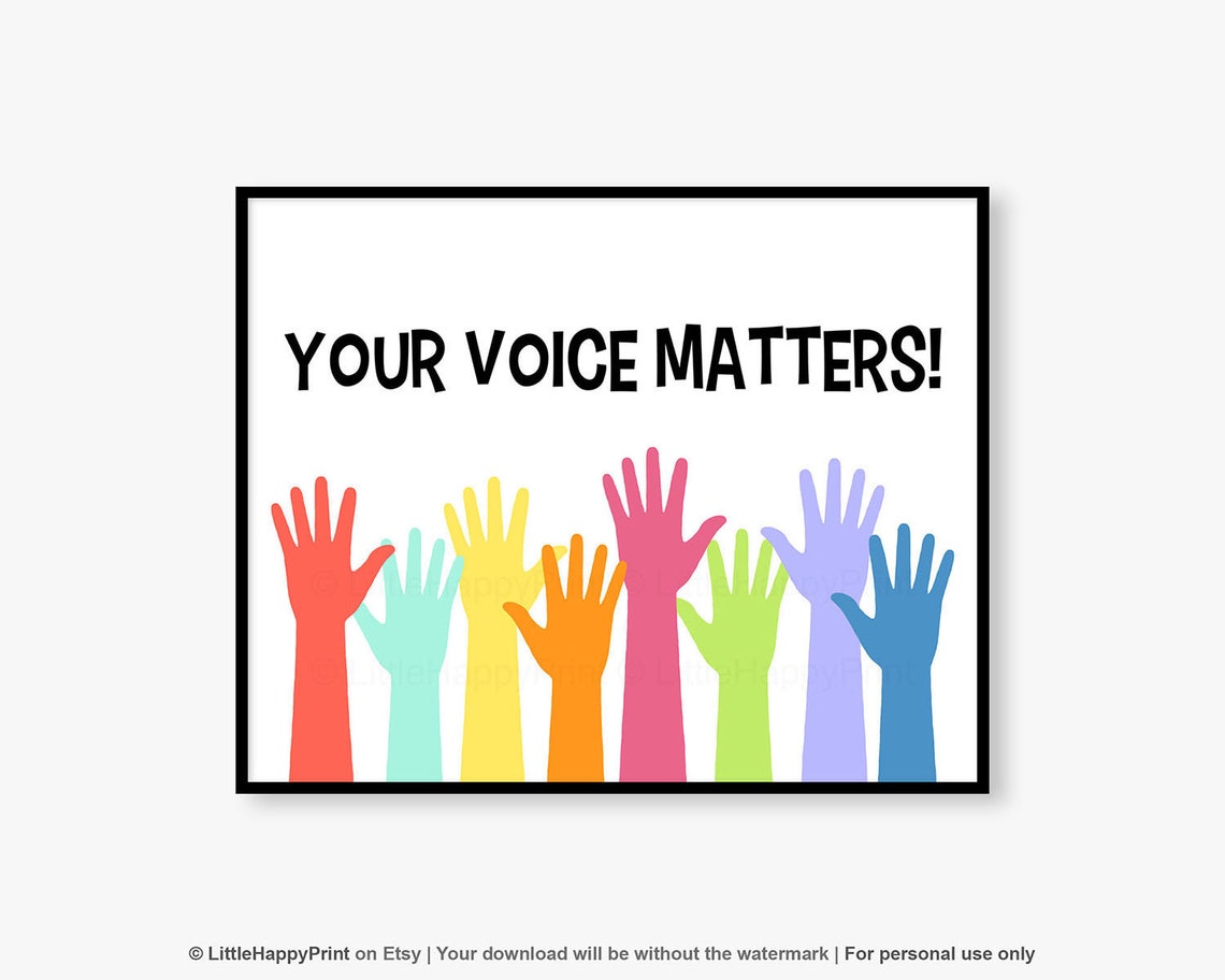 Your Voice Matters Rainbow Raised Hands Classroom Equality Poster