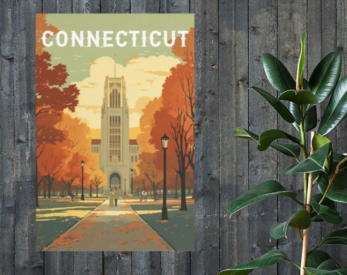 Connecticut Fall Foliage Clock Tower Vintage Travel Poster Art - Image 2