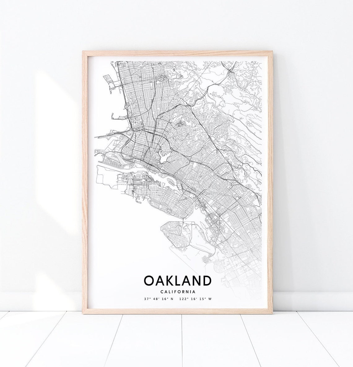 Oakland California Minimalist Black White City Street Map Poster