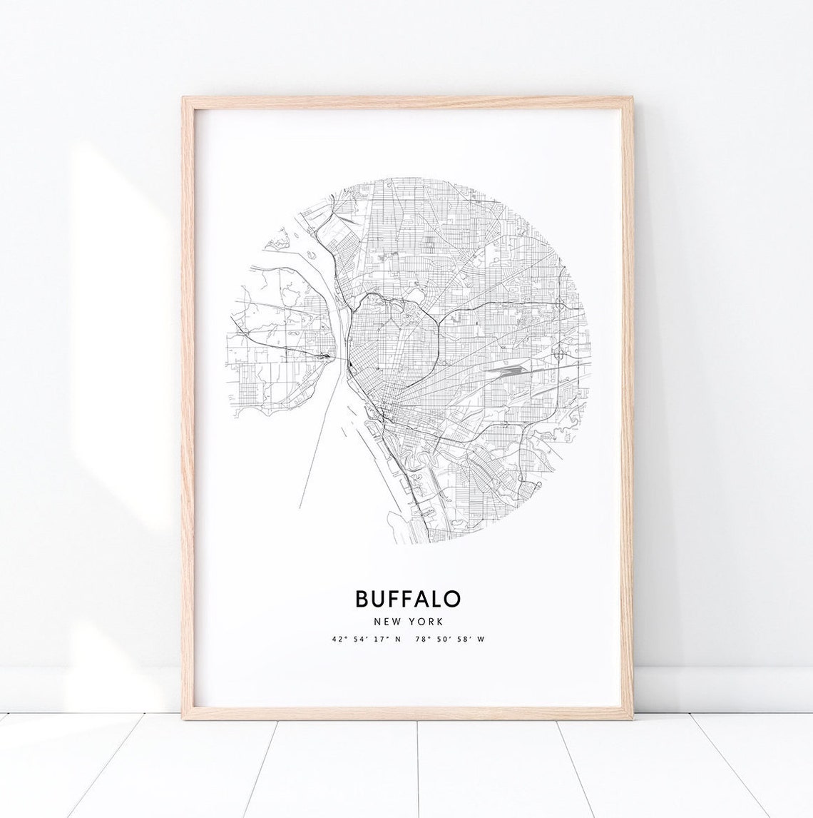 Buffalo New York Circular Street Map Minimalist City Wall Poster