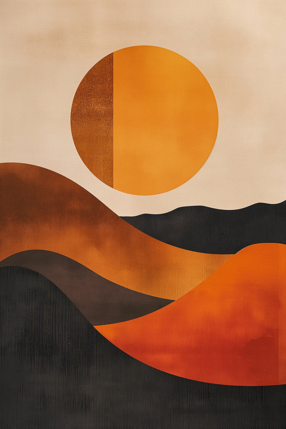 Abstract Illustration Sun And Desert Hills Earthy Color Palette - Image 2