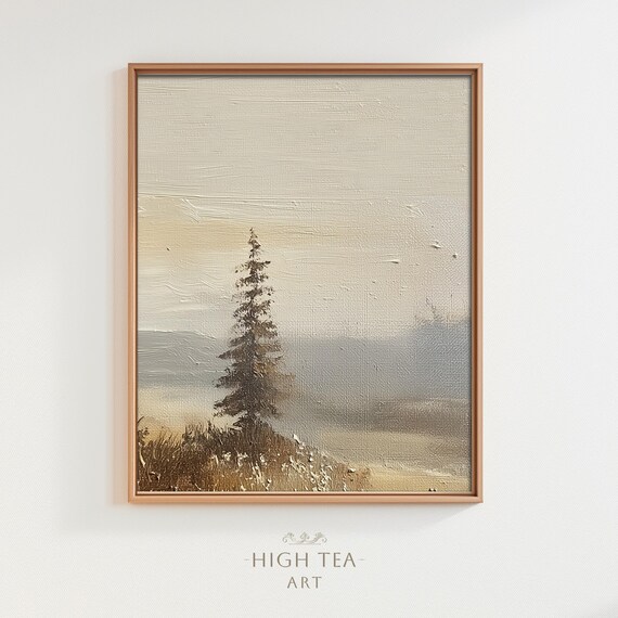 Muted Pine Tree Country Landscape Vintage Oil Painting Poster
