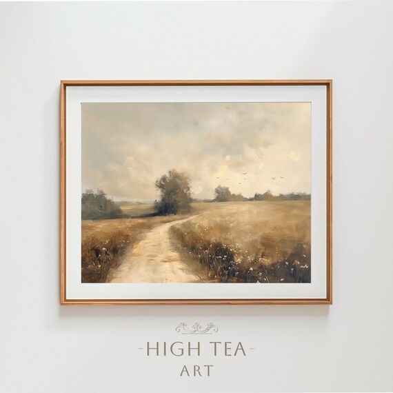 Country Road Oil Painting Rustic Farmhouse Field Vintage Landscape Poster