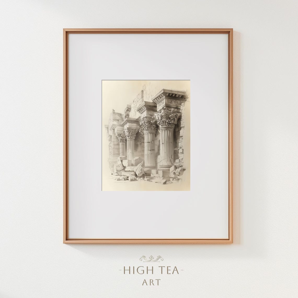 Ancient Roman Corinthian Columns Pencil Sketch Vintage Ruins Wall Art