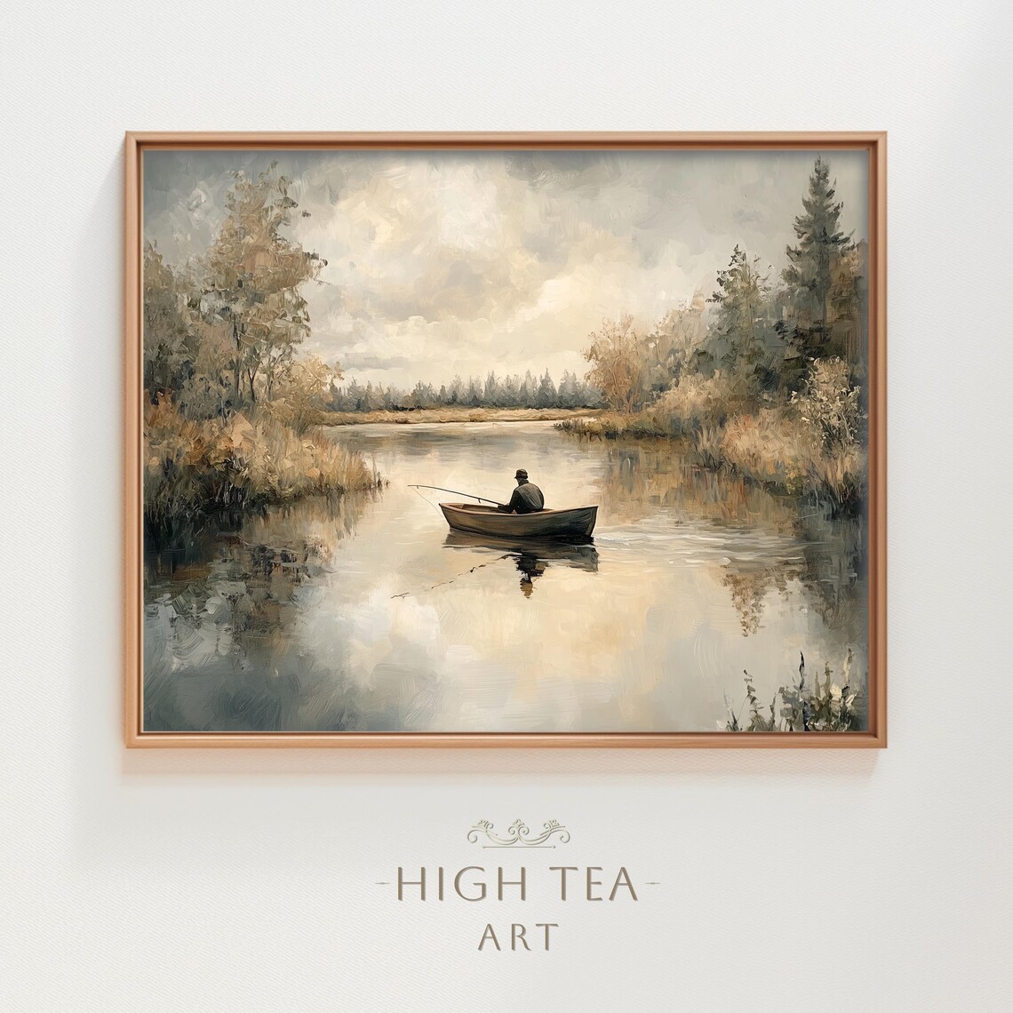 Moody Vintage Lake Fishing Boat Art Print
