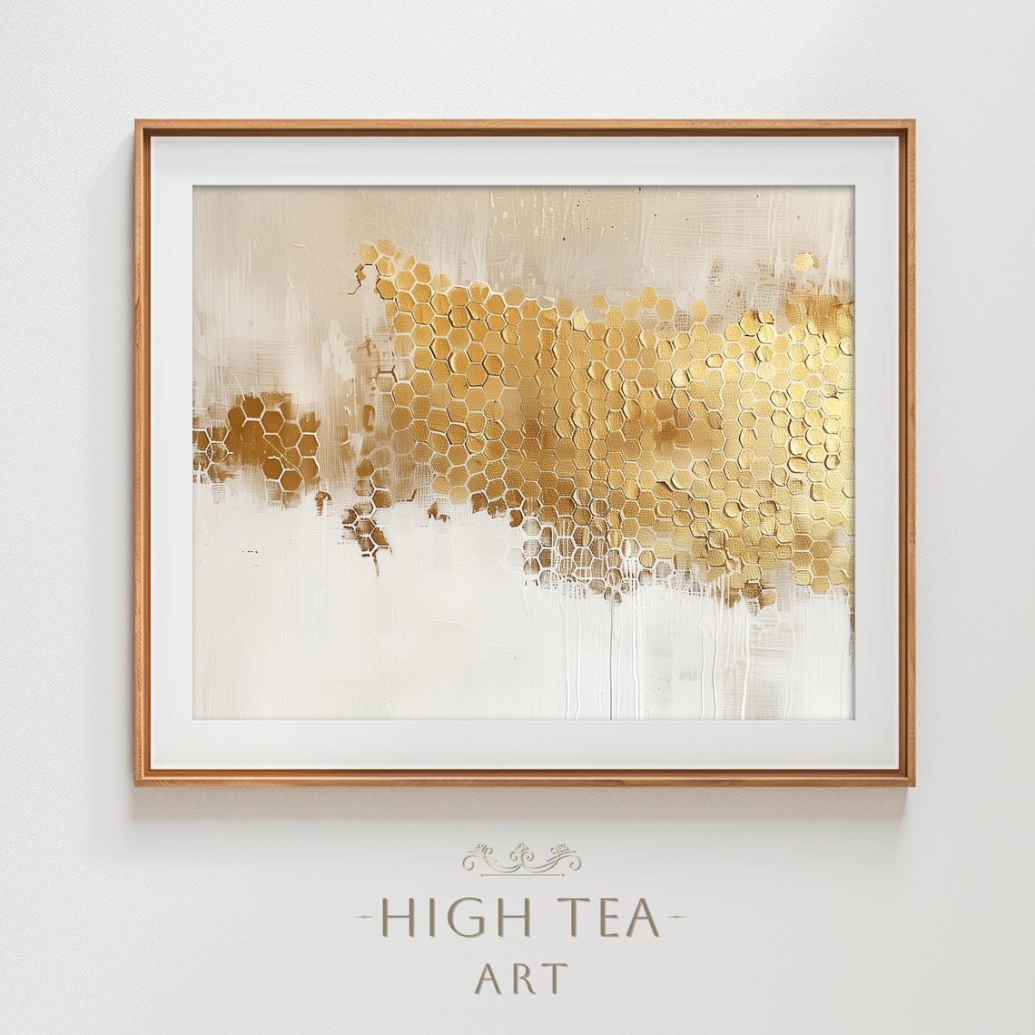 Gold Honeycomb Abstract Pattern Minimalist Oil Painting Print