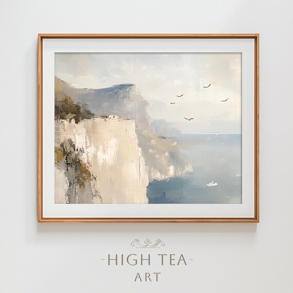 White Cliffs Ocean Seascape Oil Painting Seagulls Coastal Wall Art
