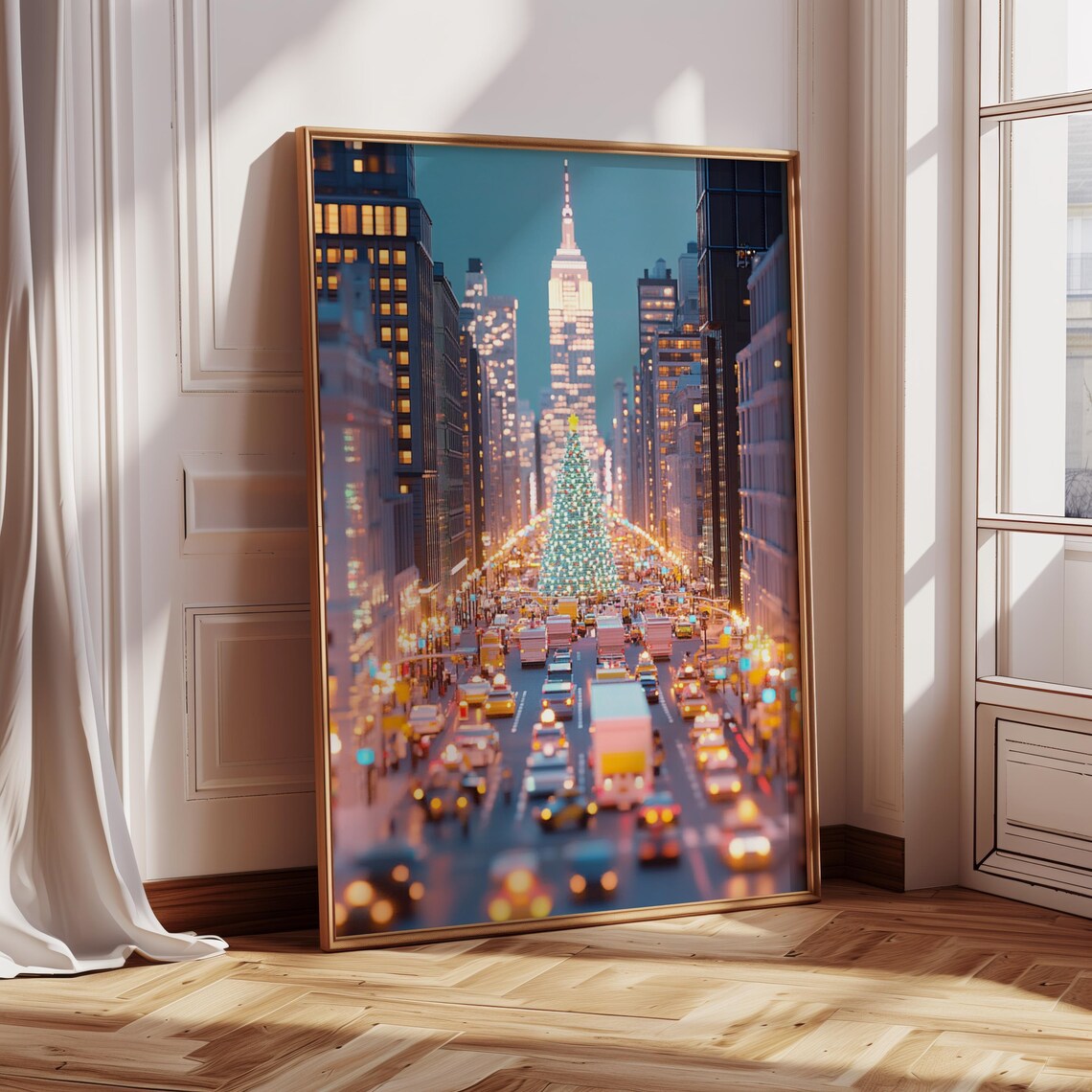 Christmas in New York City Holiday Street Tree Night Lights Wall Art