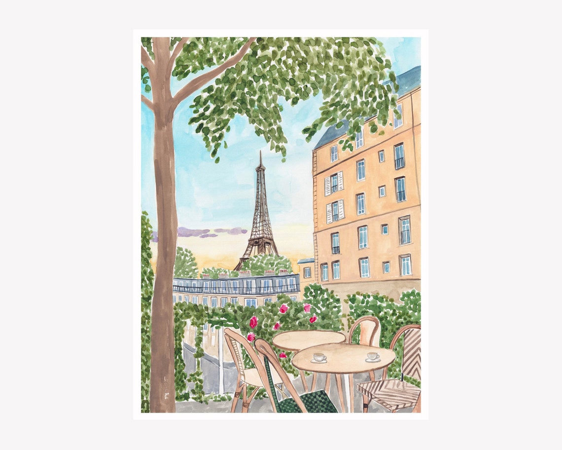 Eiffel Tower View From Parisian Terrace Cafe At Sunset Wall Art - Image 4
