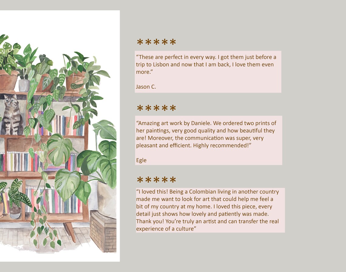 Cat and Plants Bookshelf Art Print, Boho Decor - Image 2