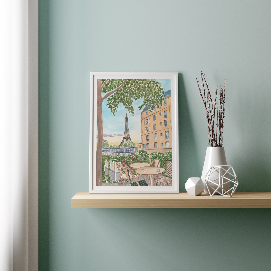 Eiffel Tower View From Parisian Terrace Cafe At Sunset Wall Art - Image 3