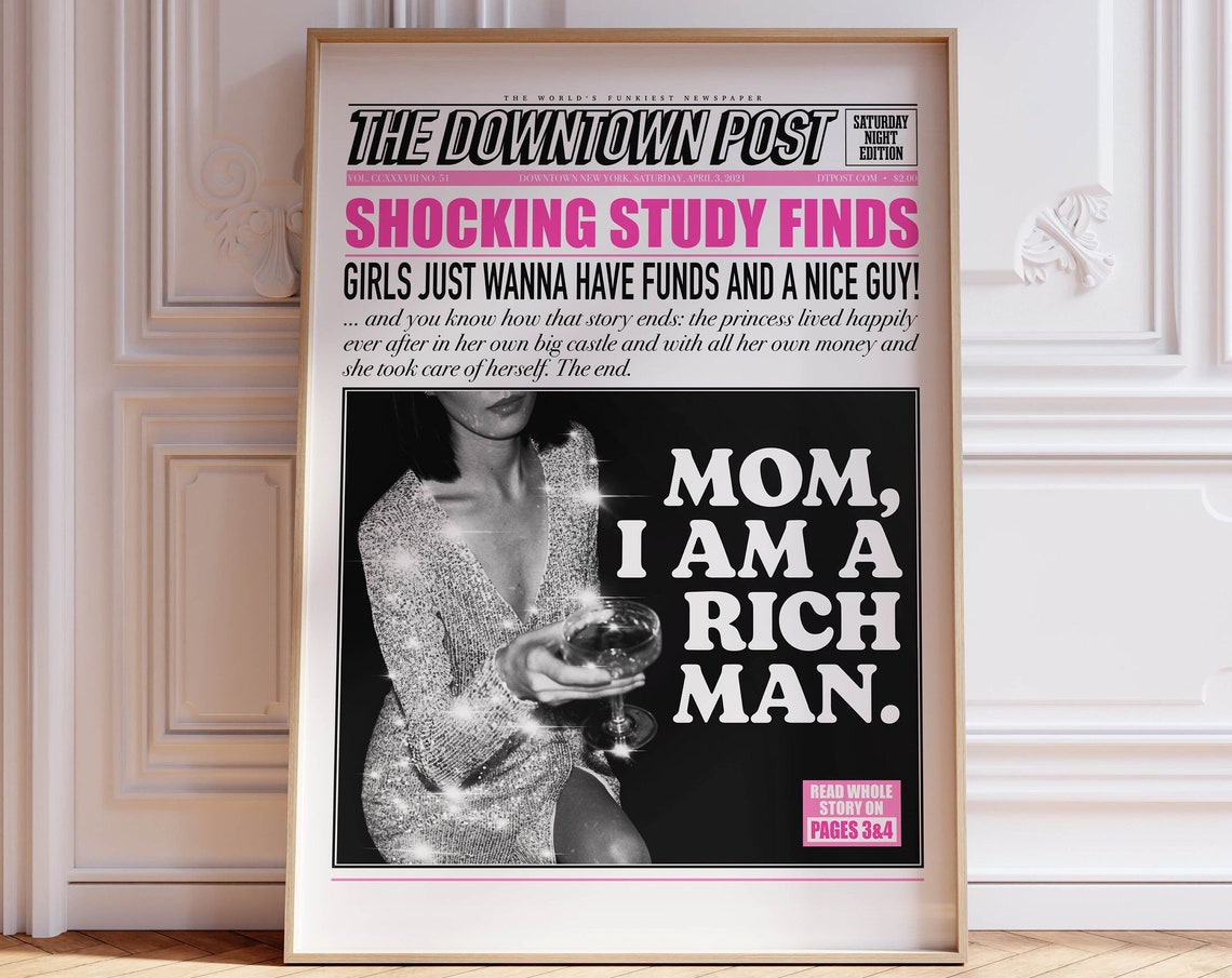 Mom I Am A Rich Man Downtown Post Newspaper Quote Decor Art Print
