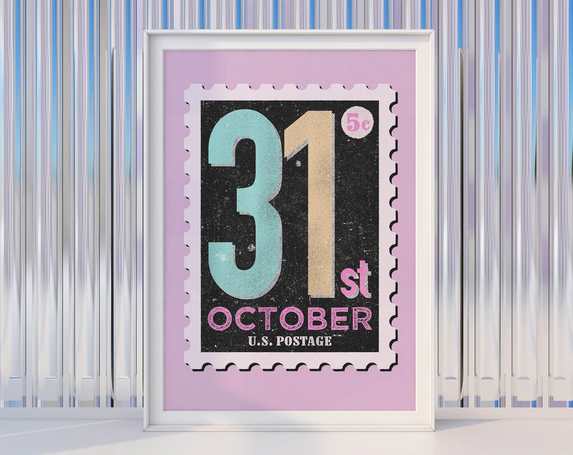 Retro 31st October US Postage Stamp Pastel Halloween Decor Poster
