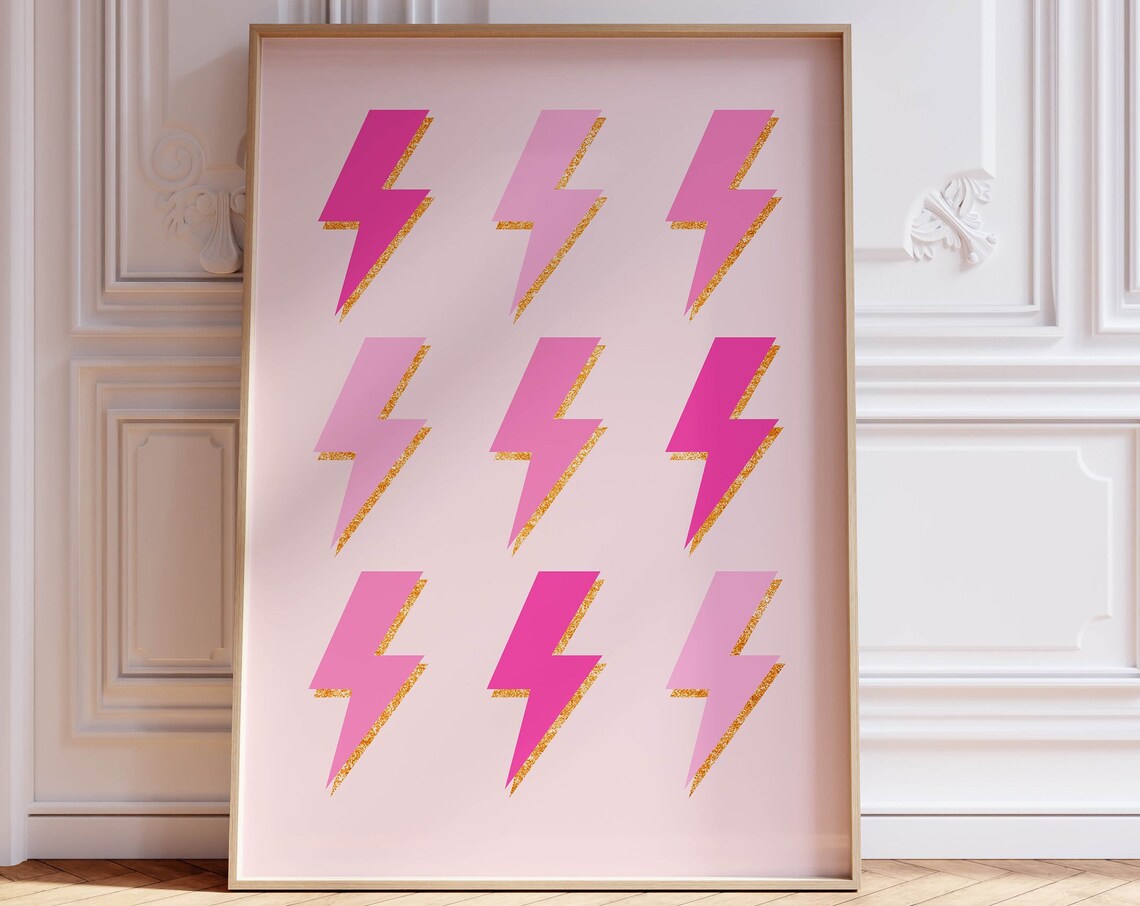 Lightning Bolts Preppy Poster, Trendy Girls Room Decor