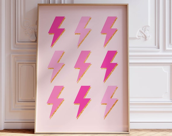 Lightning Bolts Preppy Poster, Trendy Girls Room Decor