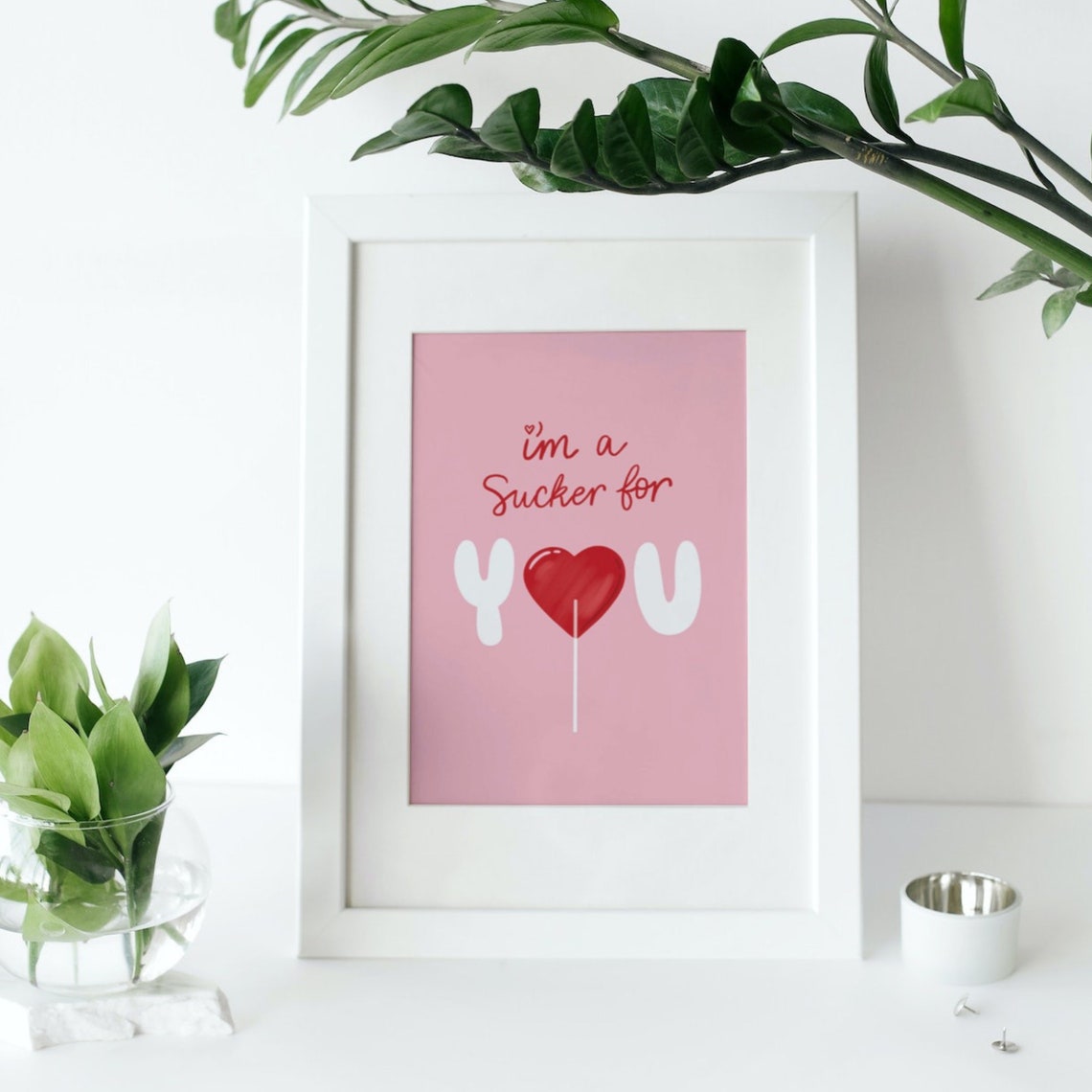 Im A Sucker For You Pink Heart Lollipop Valentine Love Art Print - Image 3