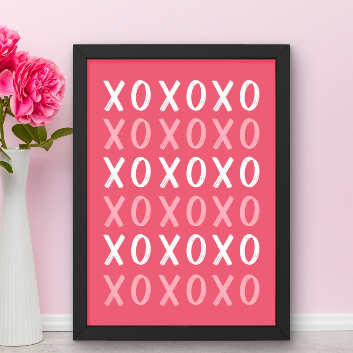 Bold XOXO Red and White Hugs and Kisses Valentine Decor Poster - Image 2