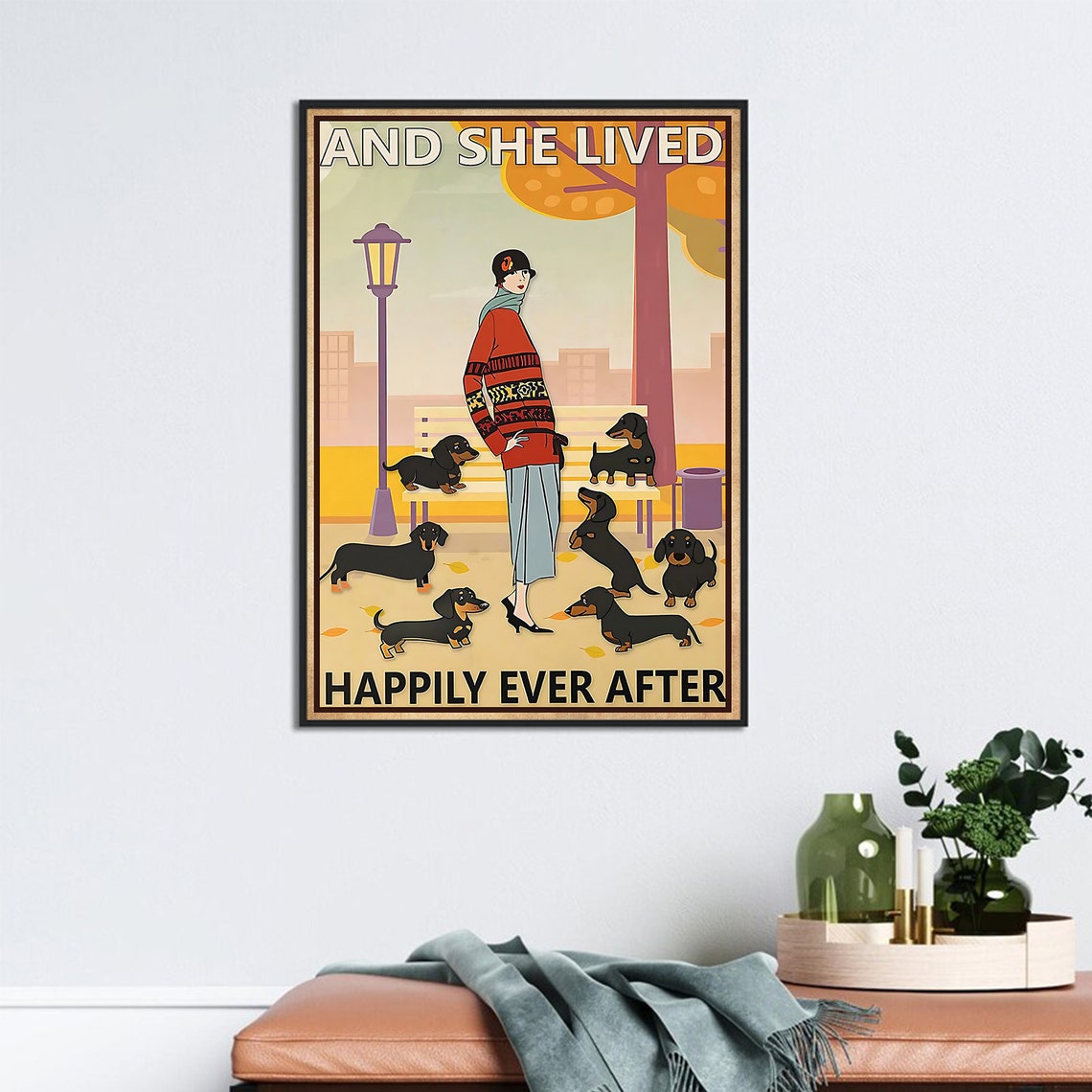 Girl And Dachshund Dog Wall Art And She Lived Happily Ever After Poster Dog Lover Gift Gift For Dog Lover Girl Love Dogs Print - Image 3