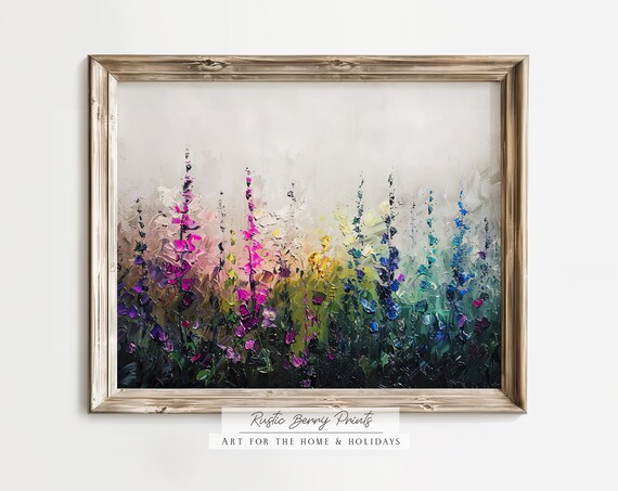 Wildflower Field Landscape Art Print Oil Painting Vintage Print Academia Moody Cottagecore Farmhouse Decor Spring Art