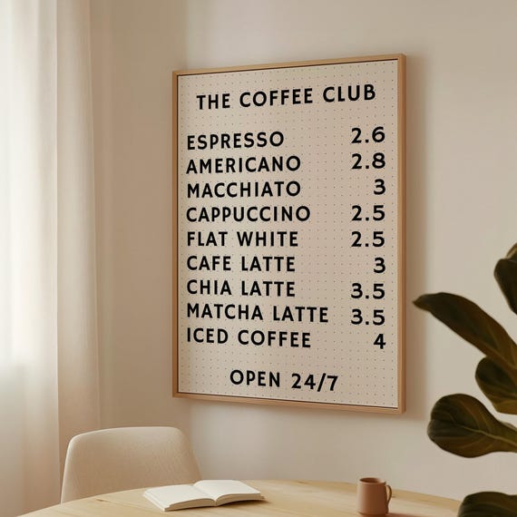 Retro Coffee Menu Print Trendy Kitchen Bar Art 55