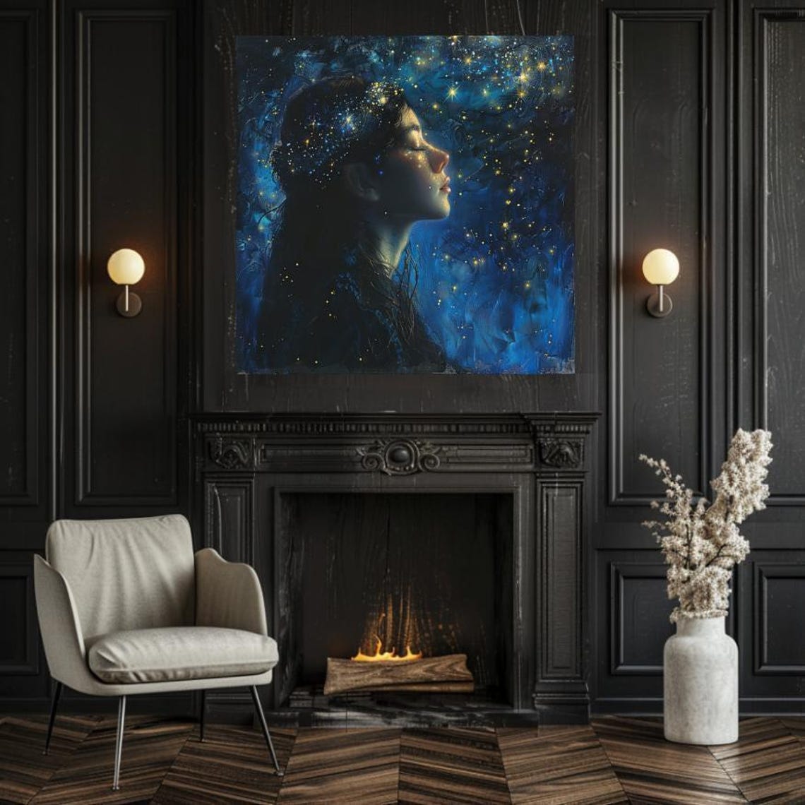 Celestial Woman with Stars in Her Hair Deep Blue Night Sky Poster - Image 2