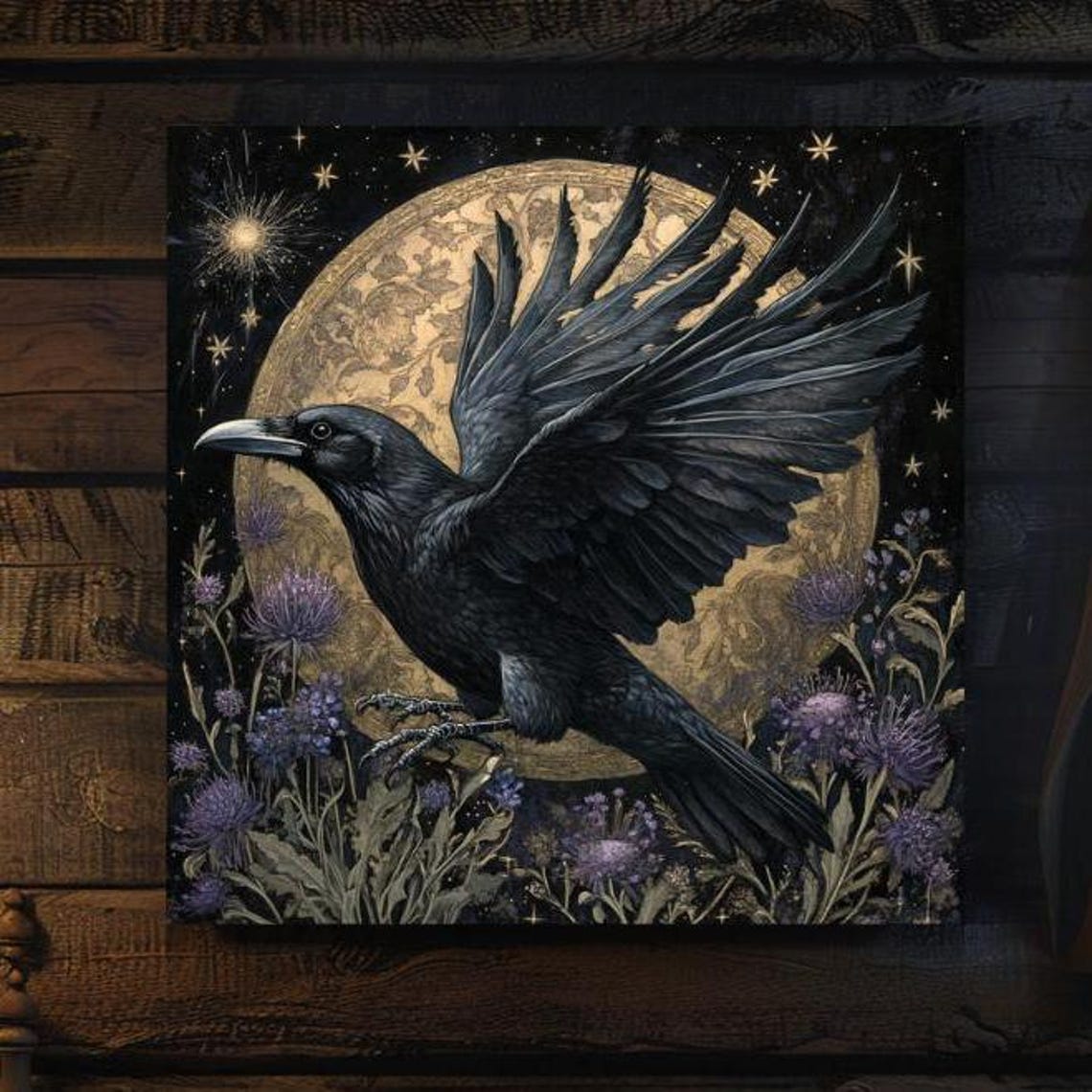Whimsigoth Ravens Art Celestial Wall Decor Mystical Moon Art Ready To Hang Wall Art Best Gift For Goth And Nature Lovers