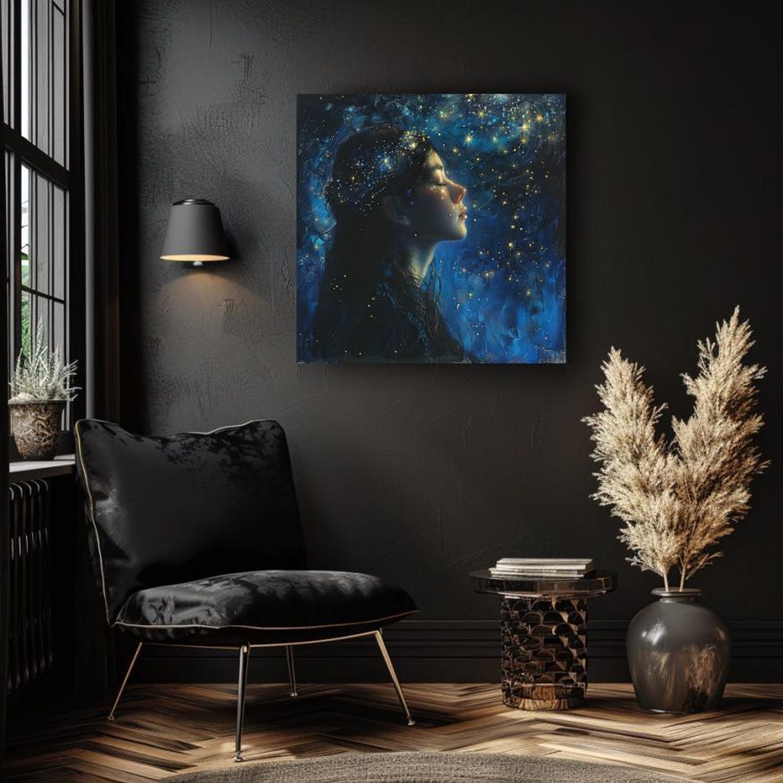 Celestial Woman with Stars in Her Hair Deep Blue Night Sky Poster - Image 4
