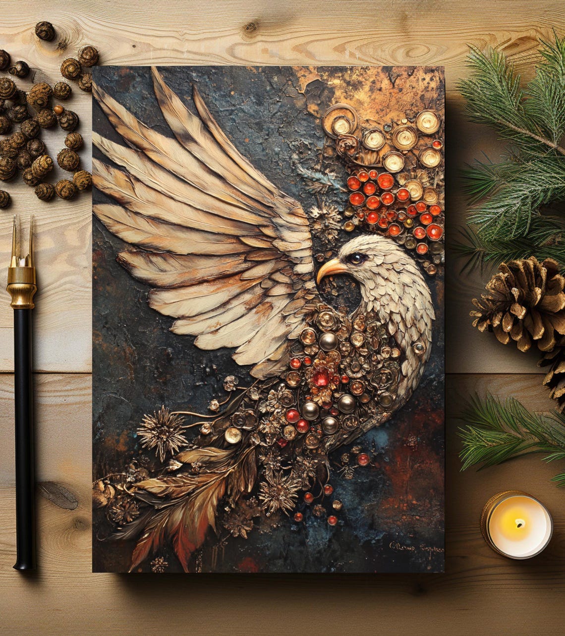 Majestic White Eagle Gemstone Steampunk Hardcover Journal Art Print