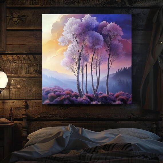Purple Trees Wall Art Forest Wall Art Mystical Large Square Wall Art Above Bed Decor Nature Wall Art Colorful Wall Art