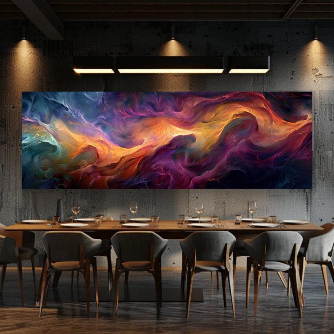 Fiery Magenta and Gold Abstract Fluid Wave Panoramic Decor Poster