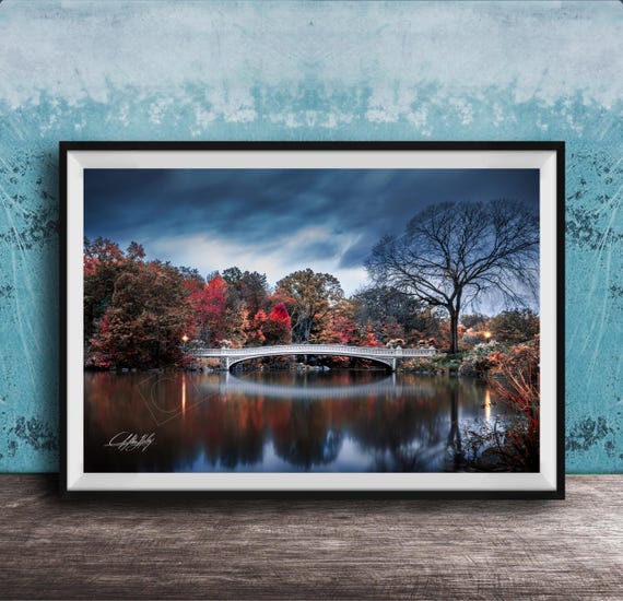 Bow Bridge Photo Print Central Park Lake View Framed Or Canvas