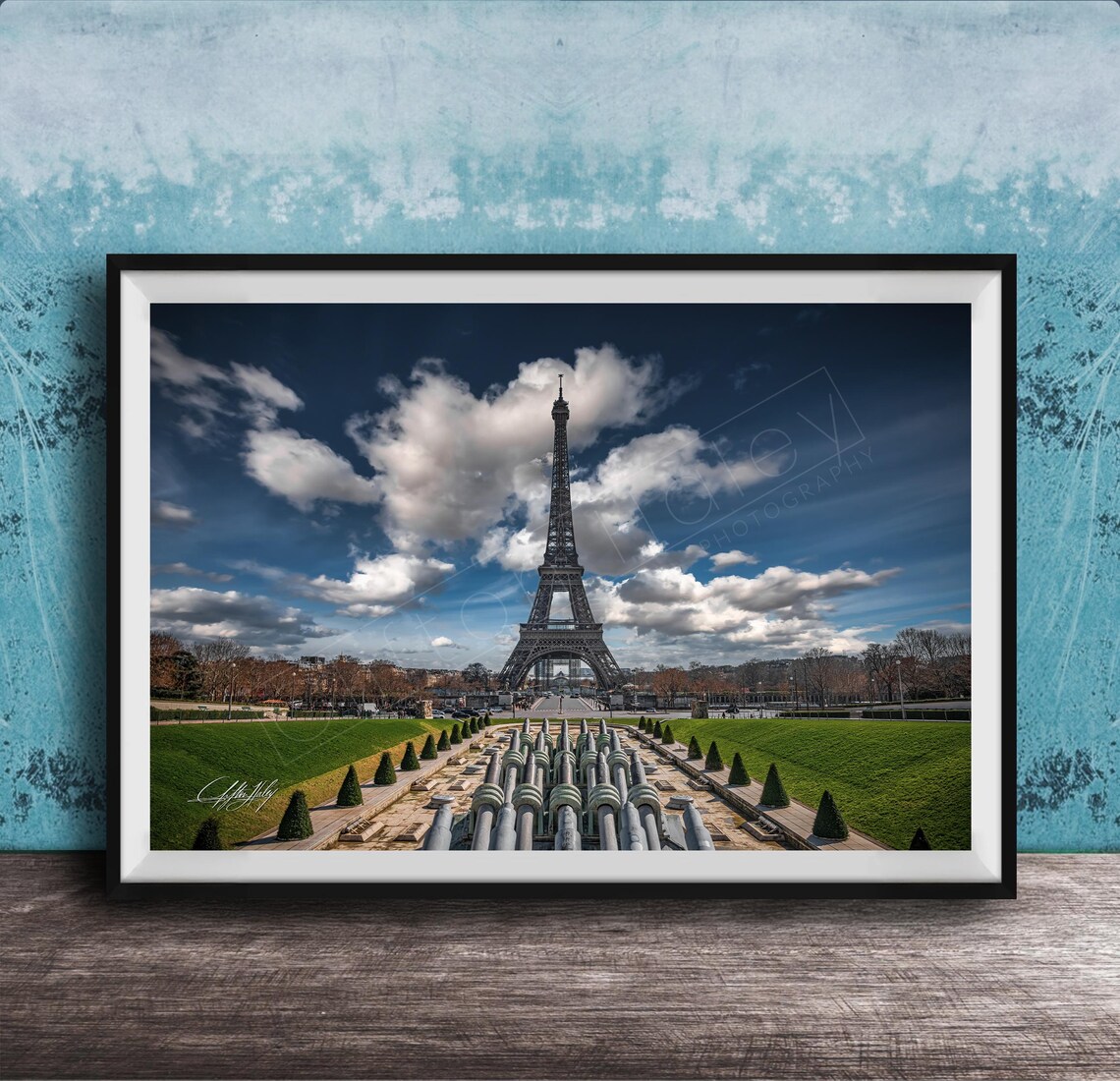 Eiffel Tower Print Paris Cityscape With Cloudy Sky