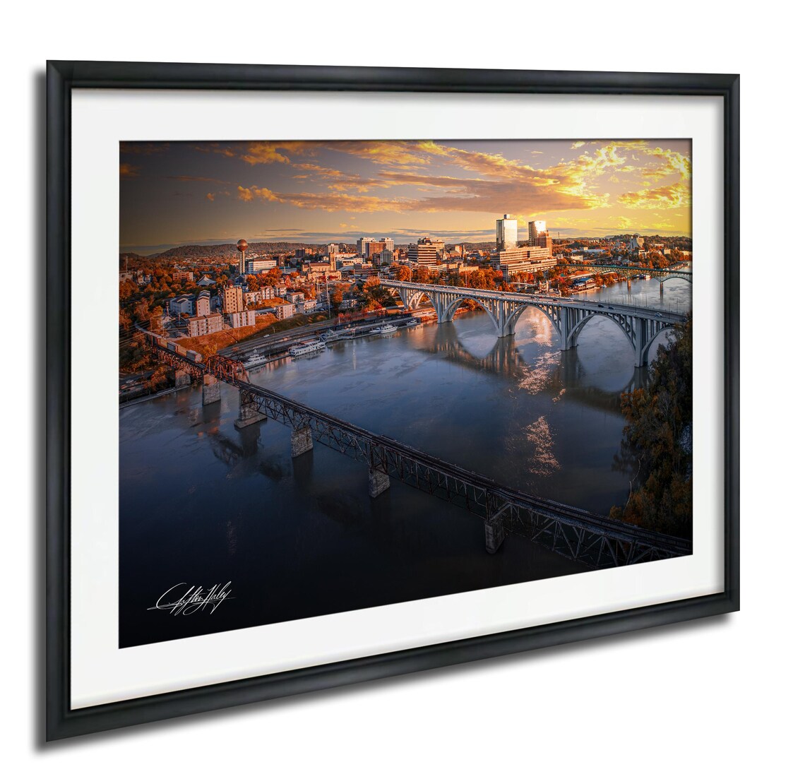 Knoxville Autumn Bridge Art Print, Skyline Sunrise